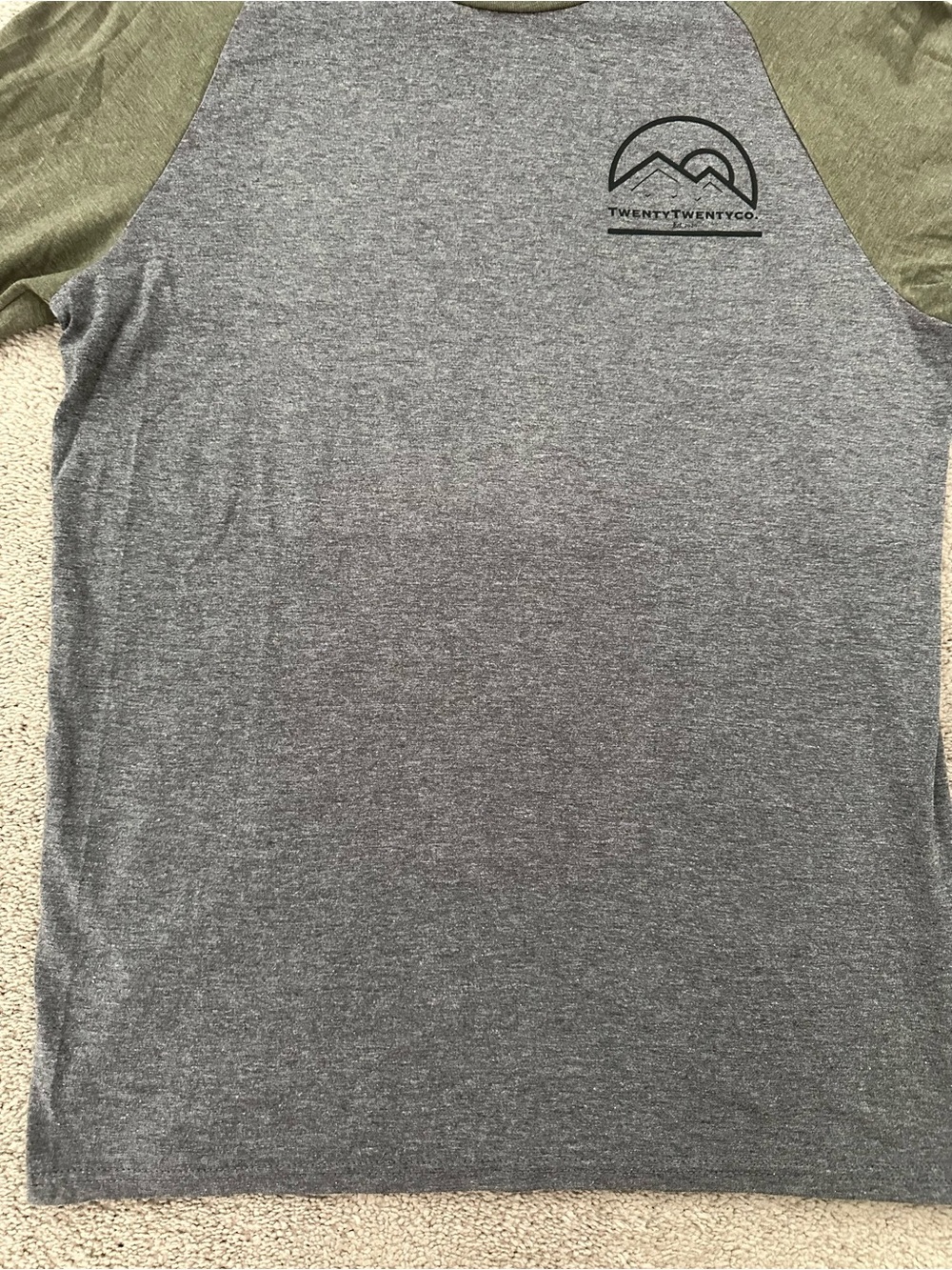 Men’s Raglan 3/4 Sleeve Baseball Tee Shirt - Olive & Grey - Twenty Twenty Co. - Picture 9 of 10
